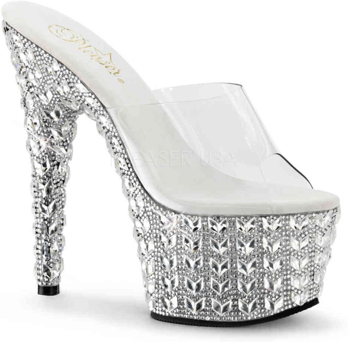 EU 40 = US 10 | BEJEWELED-701-5 | *7 Heel, 2 3/4 PF Slide w/Slv RS in Arrow Pattern